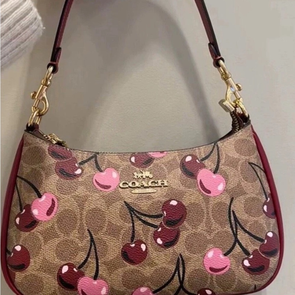 Coach Brown Cherry Print Shoulder Bag